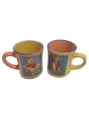 Vintage Disney Winnie The Pooh & Tigger Too Ceramic Colorful Cups Mugs Set of 2